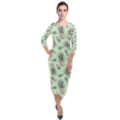 Pineapples Quarter Sleeve Midi Velour Bodycon Dress by goljakoff