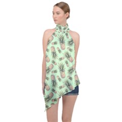 Pineapples Halter Asymmetric Satin Top by goljakoff