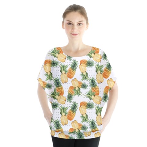 Tropical Pineapples Batwing Chiffon Blouse by goljakoff