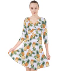 Tropical Pineapples Quarter Sleeve Front Wrap Dress by goljakoff