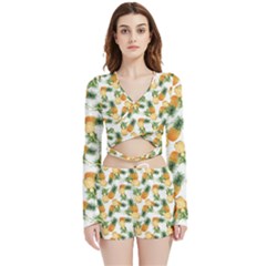 Tropical Pineapples Velvet Wrap Crop Top And Shorts Set by goljakoff