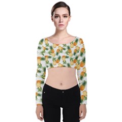 Tropical Pineapples Velvet Long Sleeve Crop Top by goljakoff