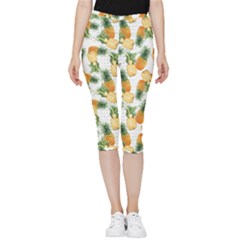 Tropical Pineapples Inside Out Lightweight Velour Capri Leggings  by goljakoff