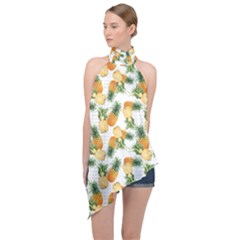 Tropical Pineapples Halter Asymmetric Satin Top by goljakoff