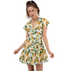 Tropical Pineapples Flutter Sleeve Wrap Dress by goljakoff