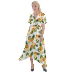 Tropical Pineapples Cross Front Sharkbite Hem Maxi Dress by goljakoff