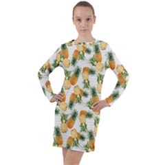 Tropical Pineapples Long Sleeve Hoodie Dress by goljakoff