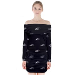 Formula One Black And White Graphic Pattern Long Sleeve Off Shoulder Dress by dflcprintsclothing