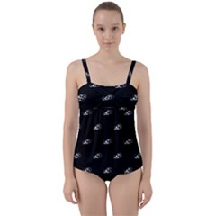 Formula One Black And White Graphic Pattern Twist Front Tankini Set by dflcprintsclothing