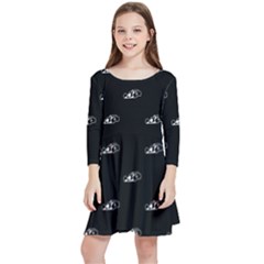 Formula One Black And White Graphic Pattern Kids  Quarter Sleeve Skater Dress by dflcprintsclothing