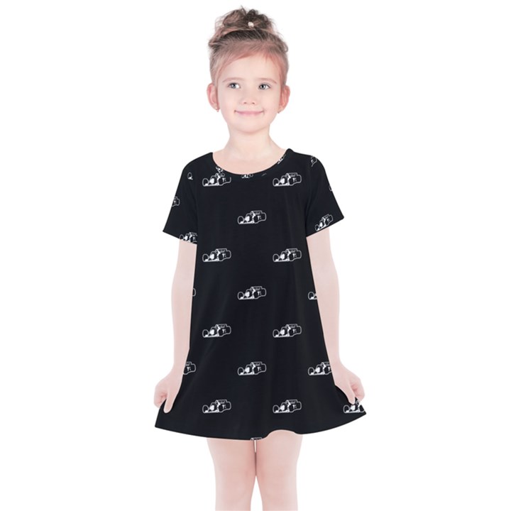 Formula One Black And White Graphic Pattern Kids  Simple Cotton Dress