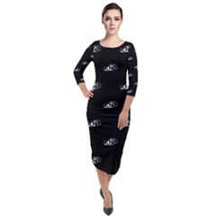 Formula One Black And White Graphic Pattern Quarter Sleeve Midi Velour Bodycon Dress by dflcprintsclothing