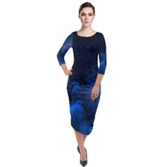 Photo D aquarium Quarter Sleeve Midi Velour Bodycon Dress by kcreatif