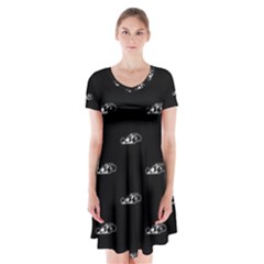 Formula One Black And White Graphic Pattern Short Sleeve V-neck Flare Dress by dflcprintsclothing