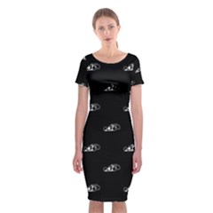 Formula One Black And White Graphic Pattern Classic Short Sleeve Midi Dress by dflcprintsclothing