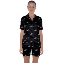 Formula One Black And White Graphic Pattern Satin Short Sleeve Pyjamas Set by dflcprintsclothing