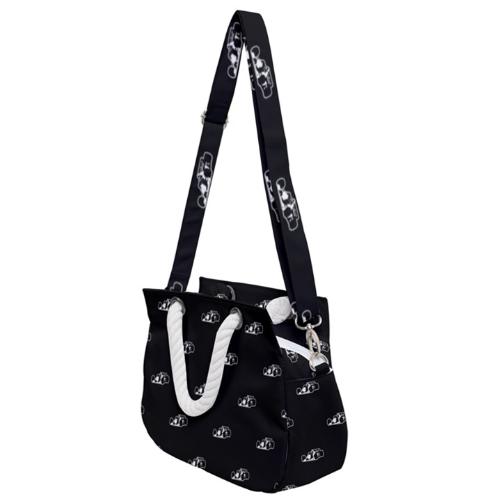 Formula One Black And White Graphic Pattern Rope Handles Shoulder Strap Bag