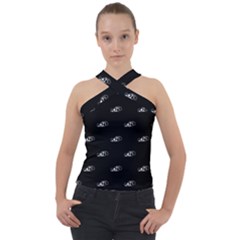 Formula One Black And White Graphic Pattern Cross Neck Velour Top by dflcprintsclothing