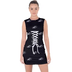 Formula One Black And White Graphic Pattern Lace Up Front Bodycon Dress by dflcprintsclothing