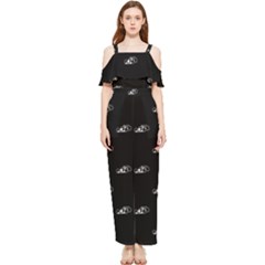 Formula One Black And White Graphic Pattern Chiffon Jumpsuit