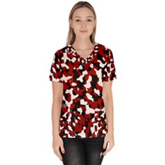 Camouflage Rouge/blanc Women s V-neck Scrub Top by kcreatif