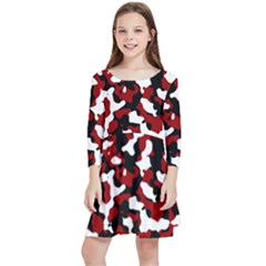 Camouflage Rouge/blanc Kids  Quarter Sleeve Skater Dress by kcreatif