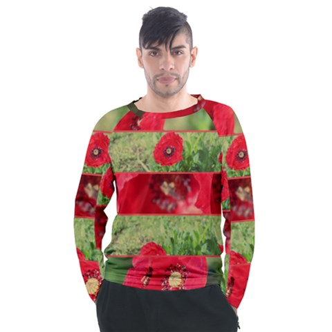 Photos Collage Coquelicots Men s Long Sleeve Raglan Tee by kcreatif