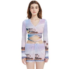 Seascape Velvet Wrap Crop Top And Shorts Set by goljakoff