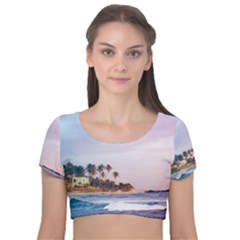 Seascape Velvet Short Sleeve Crop Top  by goljakoff