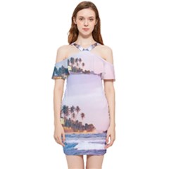 Seascape Shoulder Frill Bodycon Summer Dress by goljakoff