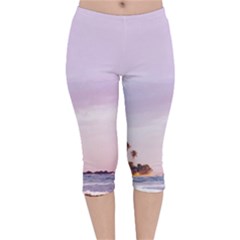 Seascape Sunset Velvet Capri Leggings  by goljakoff