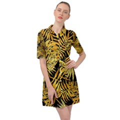 Gold Leaves Belted Shirt Dress by goljakoff