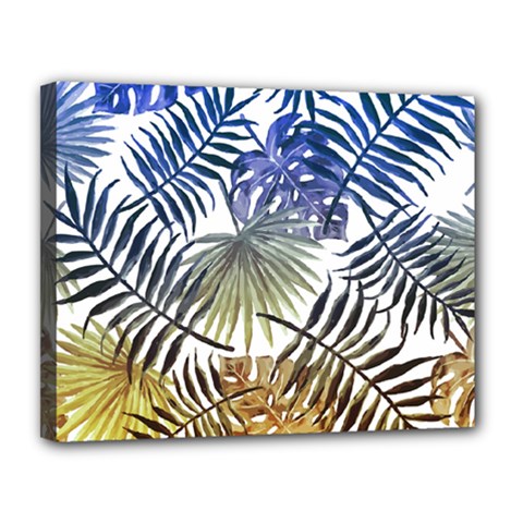 Blue And Yellow Tropical Leaves Canvas 14  X 11  (stretched) by goljakoff