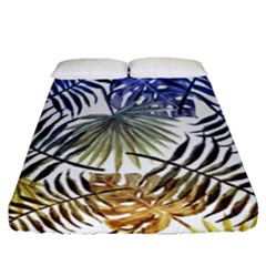 Blue And Yellow Tropical Leaves Fitted Sheet (queen Size) by goljakoff