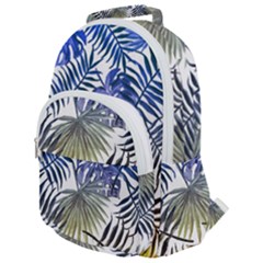 Blue And Yellow Tropical Leaves Rounded Multi Pocket Backpack by goljakoff