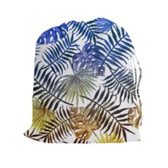 Blue And Yellow Tropical Leaves Drawstring Pouch (2xl) by goljakoff