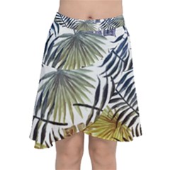 Blue And Yellow Tropical Leaves Chiffon Wrap Front Skirt by goljakoff