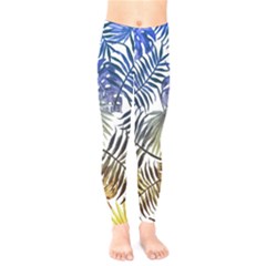 Blue And Yellow Tropical Leaves Kids  Leggings by goljakoff