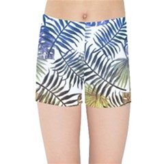 Blue And Yellow Tropical Leaves Kids  Sports Shorts by goljakoff