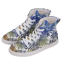 Blue And Yellow Tropical Leaves Men s Hi-top Skate Sneakers by goljakoff