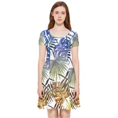 Blue And Yellow Tropical Leaves Inside Out Cap Sleeve Dress by goljakoff