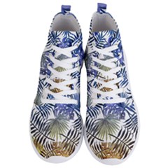 Blue And Yellow Tropical Leaves Men s Lightweight High Top Sneakers by goljakoff