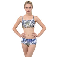 Blue And Yellow Tropical Leaves Layered Top Bikini Set by goljakoff