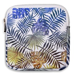 Blue And Yellow Tropical Leaves Mini Square Pouch by goljakoff