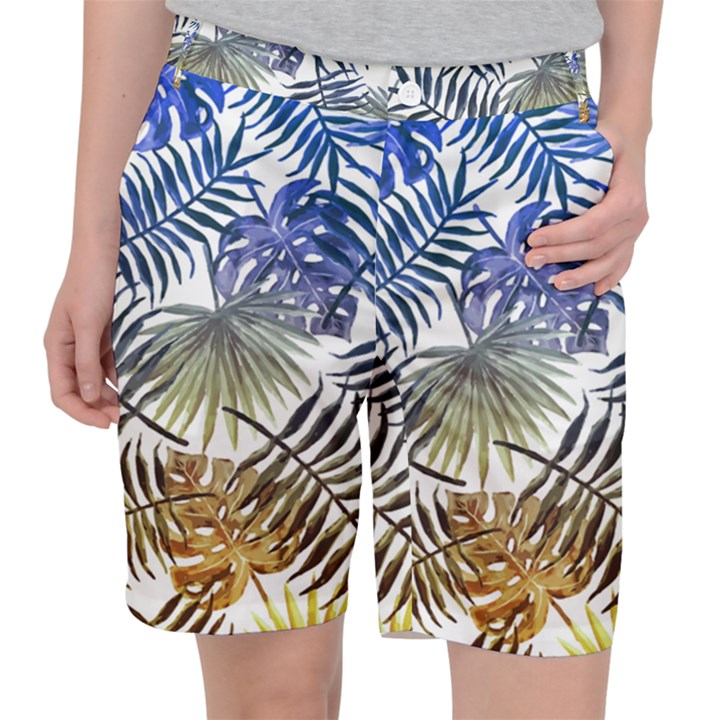 Blue and yellow tropical leaves Pocket Shorts