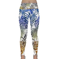 Blue And Yellow Tropical Leaves Lightweight Velour Classic Yoga Leggings by goljakoff