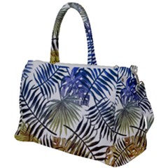 Blue And Yellow Tropical Leaves Duffel Travel Bag by goljakoff