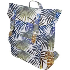 Blue And Yellow Tropical Leaves Buckle Up Backpack by goljakoff