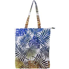 Blue And Yellow Tropical Leaves Double Zip Up Tote Bag by goljakoff