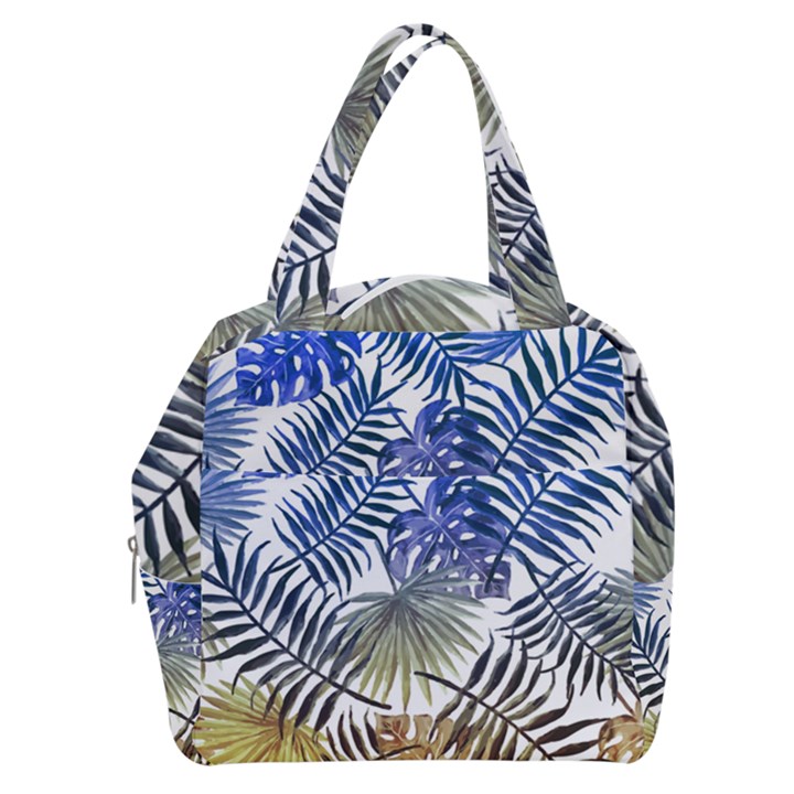 Blue and yellow tropical leaves Boxy Hand Bag